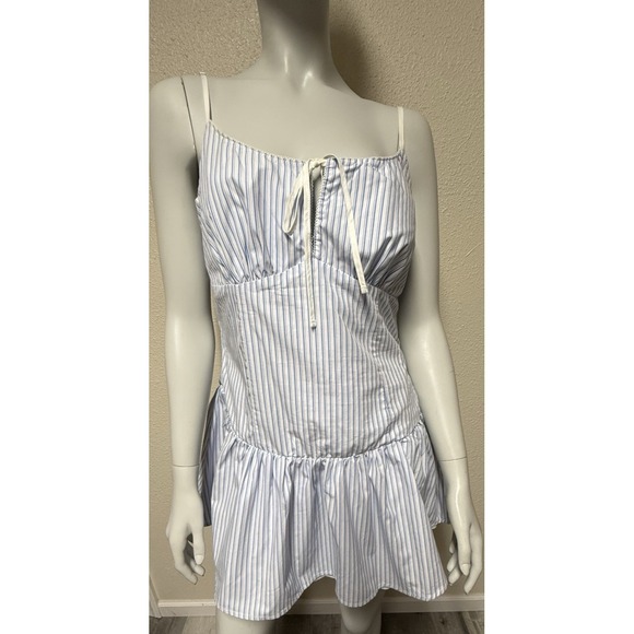 Forever 21 Dresses & Skirts - Womens Dress Mini Corset Milkmaid Style Size XL Stripes Nautical Slip Blue Bow